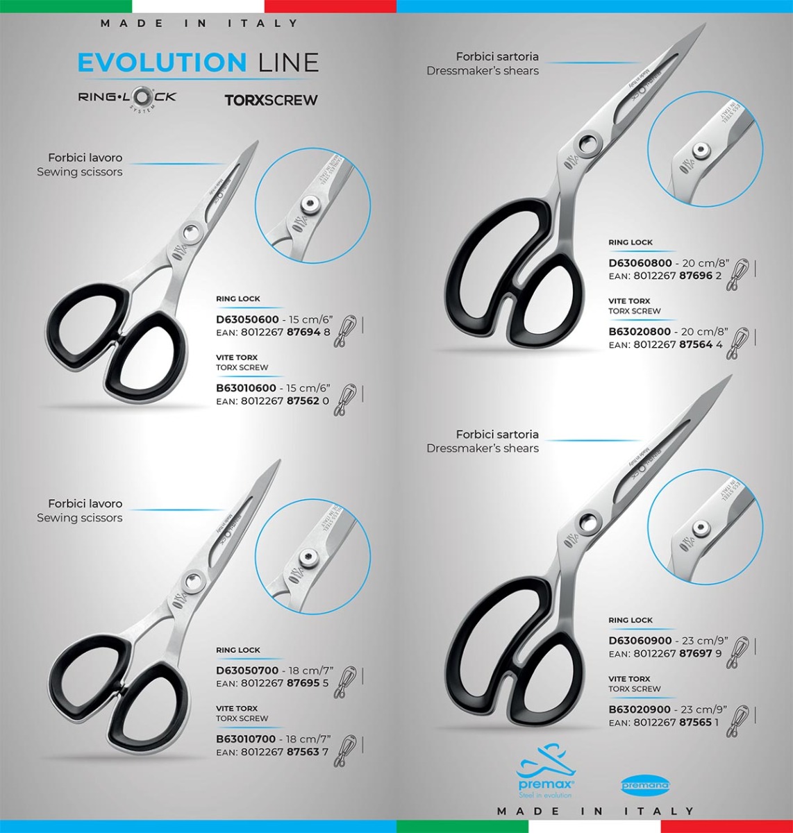 FORBICI SARTA RING LOCK 7 1/2, PREMAX, MADE IN ITALY | Tombolo e Disegni